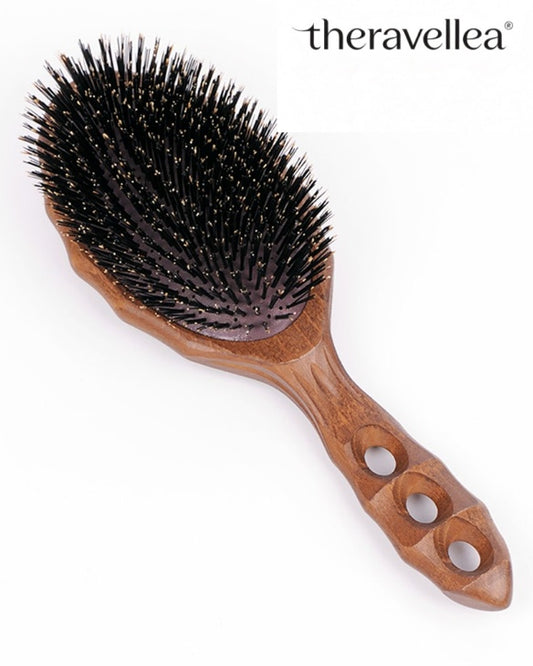 Theravellea® Hair Brush - Tortoise - Wood Air Vent Cushion Hair Gloss Flat Eco Styler Brush YS-120CS1